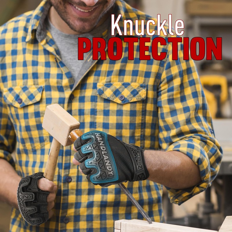 HANDLANDY Fingerless Work Gloves for Men, Half Finger Work Glove,