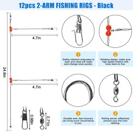 Surf Saltwater Fishing Tackle Kit,33PCS Surf Fishing Leader Rigs with Pyramid Sinkers Bell Sinkers Fishing Wire Leader Circle Hooks Saltwater Hooks Ocean Saltwater Fishing Gear Black