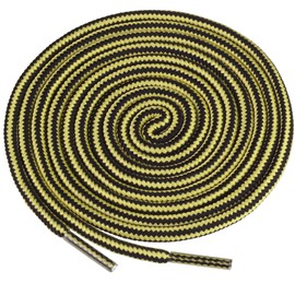 Elerevyo Round Shoe Lace Dual Colored Striped Shoestrings Durable Boots Strings Hiking Shoelace 1 Pair 150cm/59.06" Light Yellow Black
