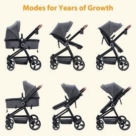 GarveeLife Convertible Baby Stroller, High Landscape Infant Stroller, Bassinet Mode Pram Stroller, Pushchair Adjustable, Foldable Aluminum Alloy Anti-Shock Stroller for Newborn (Dark Gray)