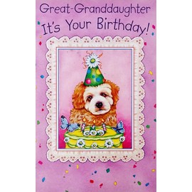 Great-Granddaughter - Happy Birthday Greeting Card with Dog - "A Smile On Your Face and A Giggle in Your Heart"