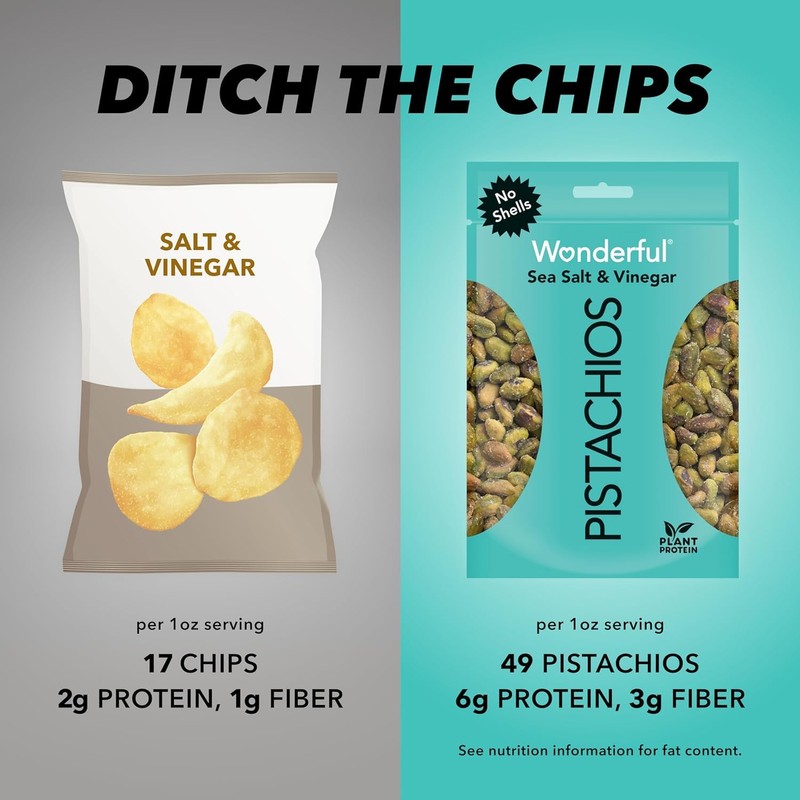 Wonderful Pistachios No Shells, Sea Salt & Vinegar Flavored Nuts,