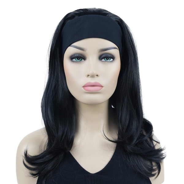 Lydell Long Straight Wavy Hair Wig Headband Synthetic Wigs (Natural Black)