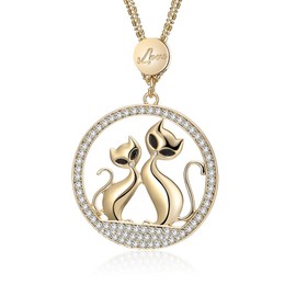 Long Chain Necklace Lovely Cat Pendant Necklace with Dazzling CZ Crystal Gold and Silver Jewellery for Women Girls (Gold Plated)