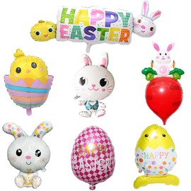 Pack of 7 Easter Bunny Decorations, Happy Easter Balloons, Easter Party Decorations Easter Balloons Bunny Rabbit Chick Easter Eggs Balloons for Birthday, Home Decor, Themed Party Decorations