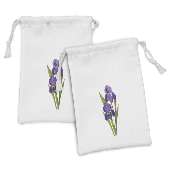 Lunarable Iris Flower Fabric Pouch Set of 2, Simplistic Illustration