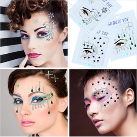 WIDELY TOY 8 Sheets Face Gems Mermaid Body Jewels Rhinestones Crystal Stickers Jewelry Tattoos Decorations Parties Festivals Rave Outfits Accessories