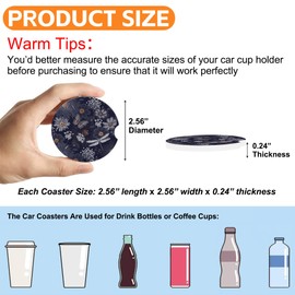 Vintage Wildflowers Insects Car Cup Holder Coaster,Car Coasters for Cup Holder,2 Pack Flowers Butterfly Dragonfly Anti-Slip Absorbent Ceramic Car Cup Coasters for Women Men with Cork Base 2.56"