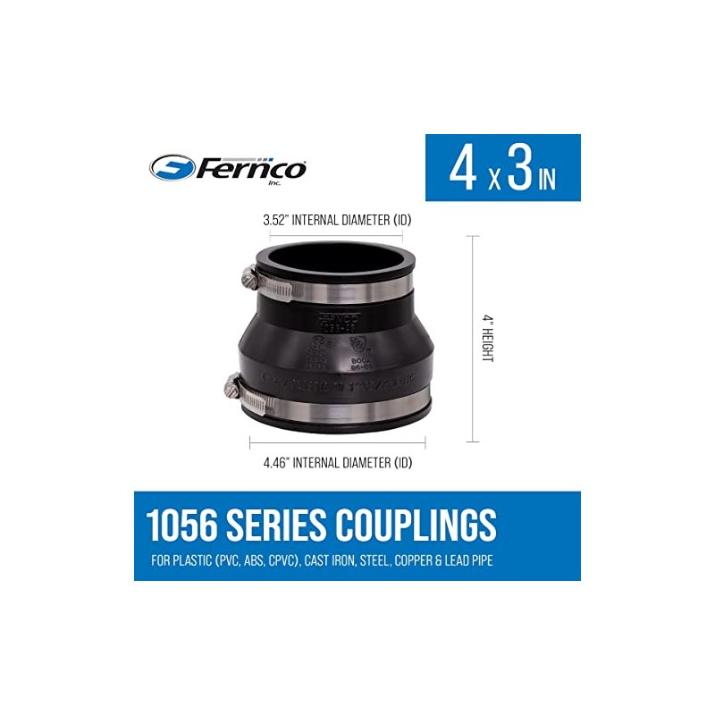 Fernco 1056-43 Reducing 4-in. x 3-in. Flexible PVC Pipe Coupling