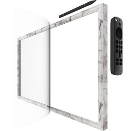 White Marble Frame with Magnet for Echo Show 15, Screen Protector, Magnet Stylus Pen,Magnet Remote Control (White Marble)