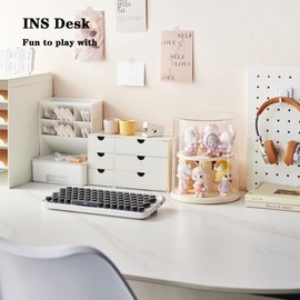 Qirc Dolls Display Case Figure Toys Storage Box Transparent Blind Box Organizer Stand Dustproof Protection Showcase for Action Figures/Toys/Collectibles (Rotating Double Layer)