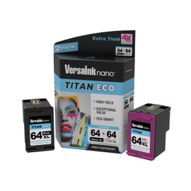 VersaInk-Nano 64 XL Titan ECO Black & Tri-Color Ink Cartridge 2-Pack Replacement of HP 64 and 64 XL, Works with HP Envy 6255,7155,7855,7255e,7955e,Tango