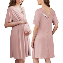 Ekouaer Labor and Delivery Gown for Hospital Short Sleeve Maternity Nursing Nightgown with Button Pregnancy Clothes Mauve XXL