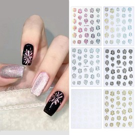 Black and White Lattice Houndstooth Leopard Zebra Pattern Nail Stickers Lattice & Leopard Series Nail Stickers for Gel Nail Resin, Embedded Nail Art (6 Fireworks)