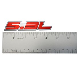 ERPART 5.3L Liter Embossed RED on Highly Polished Silver Real Aluminum Auto Emblem Badge Nameplate