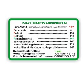 Generic Emergency Call Number Sticker for Austria Emergency Call Number Sticker (19 cm x 11.5 cm, Green, Functional)