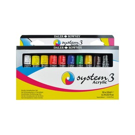 Daler-Rowney System3 Acrylic Introduction Set, 10 x 22 ml Tubes, Students and Hobbyists