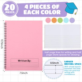 Henoyso 20 Pcs Primary Composition Notebook K-2 Bulk Spiral Primary Journal Drawing Handwriting Practice for Kids 4-6 Kindergarten 1st 2nd Grade Student Back to School Supplies (Pastel Color)