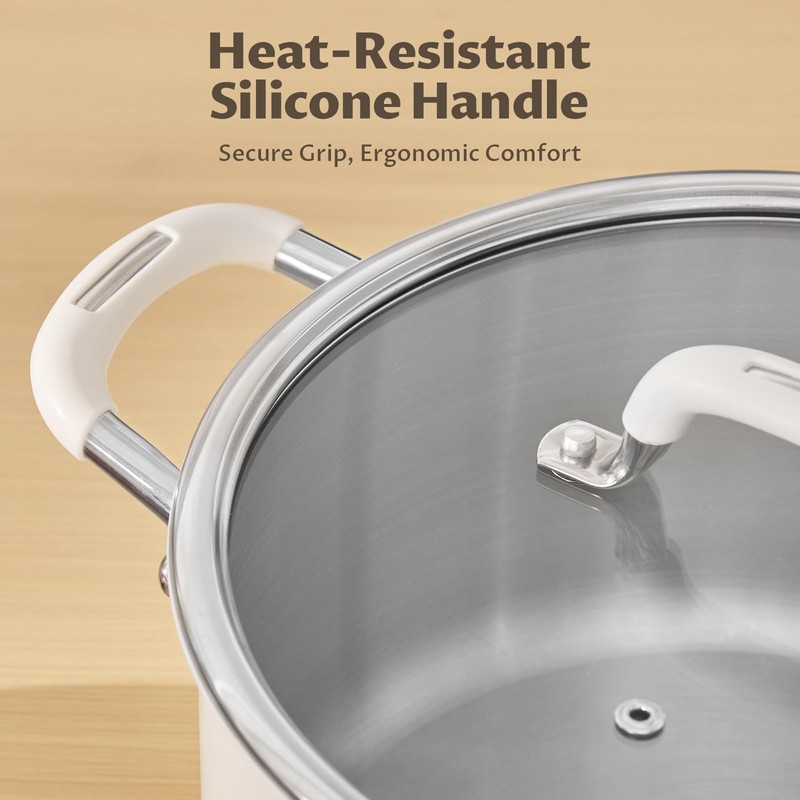 6 Quart Pot with Lid, BEZIA Tri-Ply Stainless Steel Stock