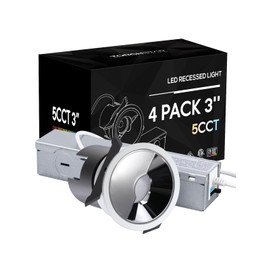 TORCHSTAR 3-Inch 5CCT LED Recessed Lights with J-Box, 10W Ultra Narrow Frame Recessed Canless Downlight, Dimmable Anti-Glare Wall Washing Ceilling Spotlight, 2700-5000K, ETL & FCC, Pack of 4