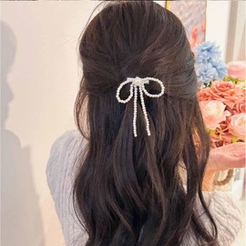 Cimenexe Bohemian Pearl Bow Hair Clips White Pearl Bow Tie Hair Pearl Bow Hair Clip Barrette Large Pearl Bow Hair Clip Pearl Bow Headpiece Hair Accessories for Women