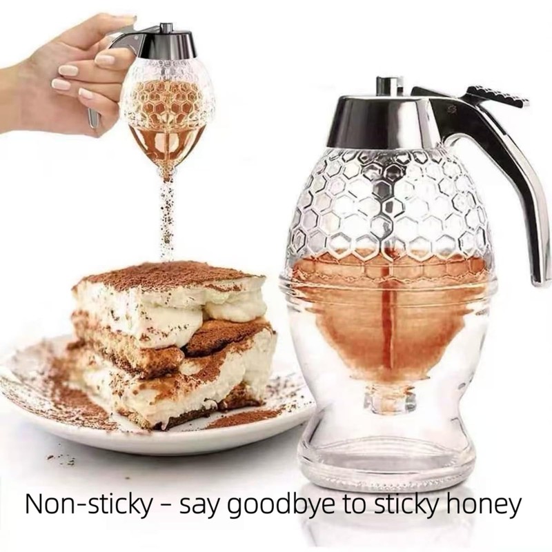 Honey dispenser, 8-ounce glass honey dispenser with base and drip-proof