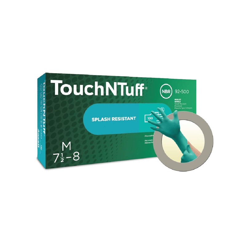 TouchNTuff 92-500 - Guante Desechable de Nitrilo, Verde, con Polvo,