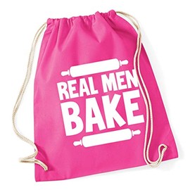 Hippowarehouse Real Men Bake Drawstring Cotton School Gym Bag 37cm x 46cm, 12 litres