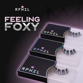 RPNZL Foxy Cluster Eyelash Extensions 3D Fluffy Volume Cat-Eye False DIY Lashes Bold Glam Wispy Vegan 8mm-14mm Reusable Adhesive Lasts 7-10 Days