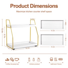 Coffee Bar Accessories,Coffee Station Organizer with Multi-Functional,CoffeeBar Decor for Accessories,2 Tier Wooden Shelf Gold Metal Station Organizer for Countertop,Syrup