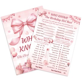 LOAVER Who Knows The Birthday Girl Best,50 Pcs Birthday Game Cards for Teens Girls Sweet Sleepover Party Activities Supplies (Double-Sided)