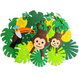 Tropical Monkey and Pineapple Party Banners - 2 Pieces Jungle Palm Leaves Theme Party Hanging Decorations for Birthdays, Baby Showers and Classroom Wall Decor