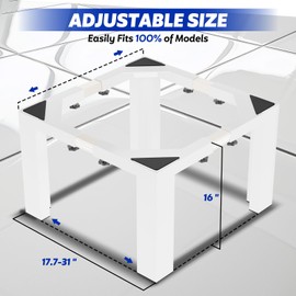 16" Height Heavy-Duty Laundry Pedestal, Full Size Adjustable Washer Dryer Stand with Non-Slip Mat, 17.7-31" Adjustable Width Washing Machine Base for Refrigerator, Dishwasher, White