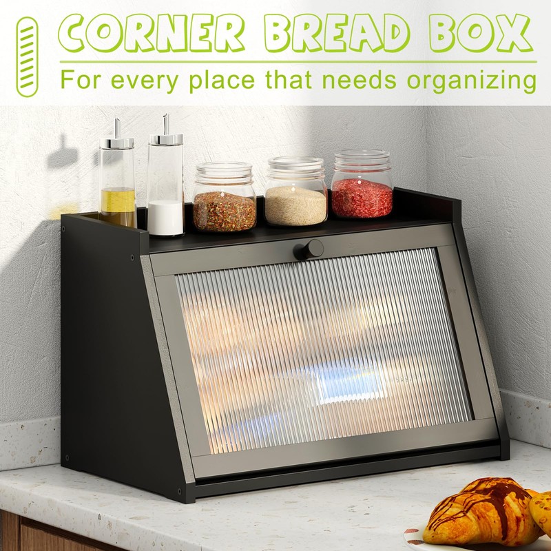BMOSU Bread Box for Kitchen Countertop Large Capacity Corner Bread