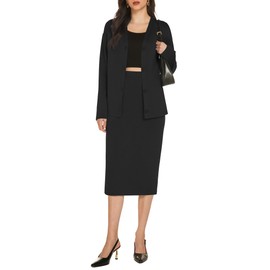 Casly Lamiit Womens Two Piece Skirt Sets for Women Fall Casual Outfits Midi Knee Length Skirts Dressy Cardigan Business Lounge Suit Set Black M