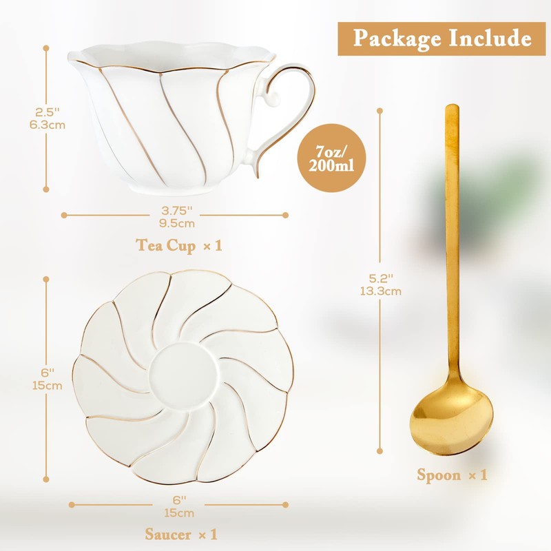 FUNLIO DUJUST Porcelain Tea Cup & Saucer Set, Luxury British