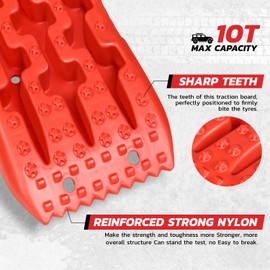 DNA MOTORING Pair of Sharp teeth Off Road Traction Boards L 41.1", W 11.2", H 4" 10T Vehicles Tire Traction Mat, Red, TOOLS-00433