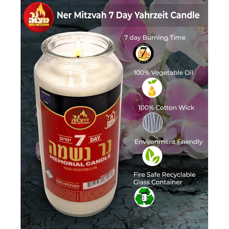 Ner Mitzvah 7 Day Yahrzeit Candle - 1 Pack Kosher