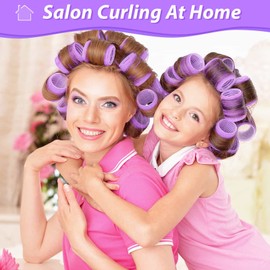 Acejoz Jumbo Hair Curlers Rollers, 12Pcs Hair Roller Curlers Self Grip Holding Rollers with12 Stainless Steel Duckbill Clips for Long Hair Volume (Purple)
