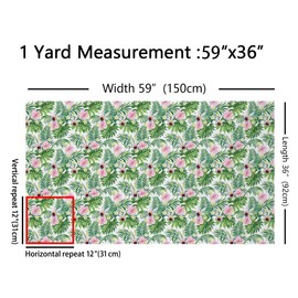 Feelyou Tropical Flowers Fabric by The Yard, Jungle Floral Palm Leaf Design Illustration Upholstery Fabric for Chairs and Home DIY Projects, Summer Decorative Waterproof Fabric, 1 Yard, Pink Green