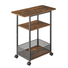 DALEMHOME Rolling Cart, 3-Tier Storage Cart, Side Table with Wheels, Metal Frame, for Kitchen, Dining Room, Living Room, Home Office, Rustic Brown,23.6" D x 11.8" W x 25.2" H