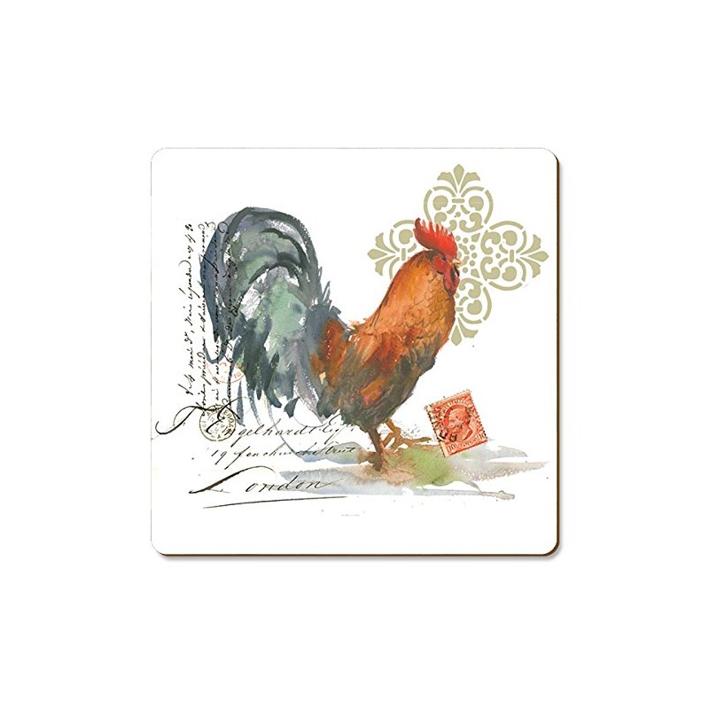 Cala Home Set of 4 Coasters - Rooster in Watercolour