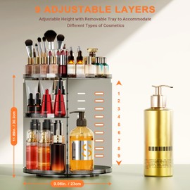 Auxmir 360 Rotating Makeup Organizer Skincare Organizer Large Capacity Display Case Cosmetic Storage Adjustable Makeup Carousel Spinning Holder Rack for Vanity Countertop and Bathroom, 9 Levels, Grey