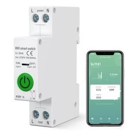 eMylo Smart Circuit Breaker, WiFi Energy Monitor Meter AC 220V 50A 1P DIN Rail Switch Power Consumption Monitor Meter, Support Alexa, Tuya Smart Life App Remote Control