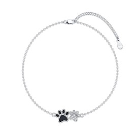 925 Sterling Silver Cat Paw Anklet Foot Bracelet Link Adjustable for Women 9-11 inches Cat Gifts for Cat Lovers