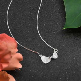.925 Sterling Silver Connected Hearts Necklace – Double Heart Pendant with Love Engraving on Box Chain – Romantic Couples Jewelry for Women – Linked Heart Charm Minimalist Gift for Valentine or Anniversary