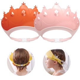 2 Piezas Gorro de Baño para Niños, Gorro de Ducha Impermeable para Niños, Gorro de Lavado de Silicona con Protección para Los Oídos y Los Ojos, Longitud Ajustable Gorro de Ducha en Forma de Corona