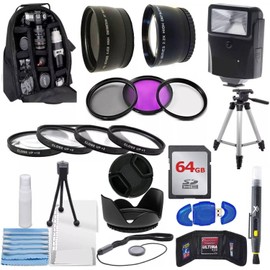 52MM Photo Essential Starter Kit for Nikon DSLR D3300 D3200 D3100 D5500 D5300 D5200 D5100 D7100 D7000 Camera (Wide Angle,Telephoto Lens, 64Gb SD Card, Card Reader,Backpack