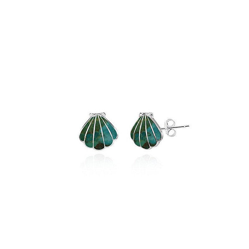 Sterling Silver Simulated Turquoise Seashell Stud Earrings