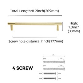 BUKOBYHE 10 Pack 7Inch Kitchen Cabinet Handles Brushed Brass Knurled Cabinet Pulls Gold Drawer Pulls Kitchen Hardware Kitchen Handles for Cabinets Cupboard Handles Drawer Handles